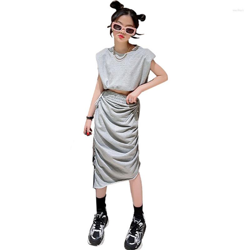 Clothing Sets Teenage Girls Fashion Two Piece Skirt Set European Style Sleeveless Top Kids Summer Cotton Knitted Casual Outfits Clothes, Gray
Clothing Sets Teenage Girls Fashion Two Piece Skirt Set European Style Sleeveless Top Kids Summer Cotton Knitted Casual Outfits Clothes, Gray