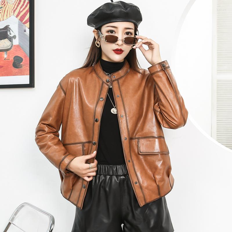 Women's Leather Jacket Coat Women's Spring Autumn Short Plant Tanned Snowflake Sheepskin Motorcycle Baseball Suit Stand Up Collar Loose, 2108
Women's Leather Jacket Coat Women's Spring Autumn Short Plant Tanned Snowflake Sheepskin Motorcycle Baseball Suit Stand Up Collar Loose, 2108