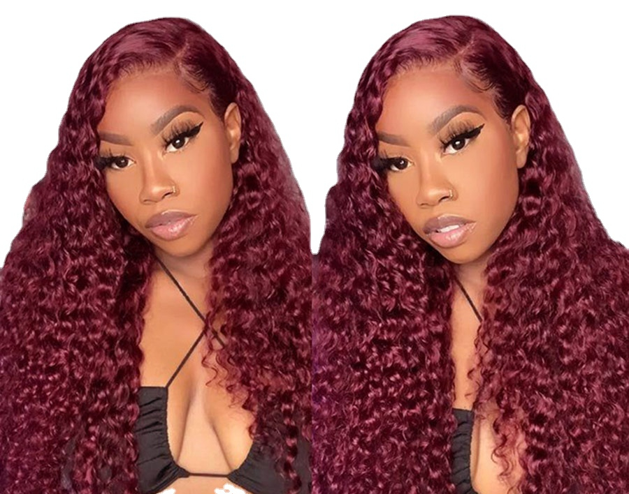

99J Colored Lace Front Human Hair Wigs Deep Wave Burgundy 13x4 HD Transparent Lace Frontal Wig Glueless Wine Red Wig For Women