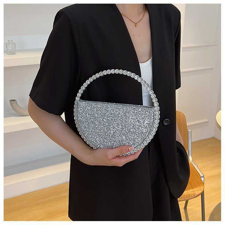 Womens Niche Water Diamond Round Handbag French Inlaid Fashion Dinner Bag Summer