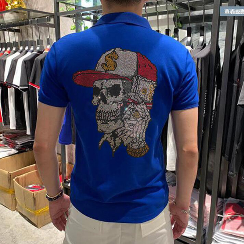 Men's Polos Skull Street Style Short Sleeved Lapel T-shirt Cotton Rhinestone Luxurious Design Blue Tees Summer Fashion Wear Clothing S-3XL
Men's Polos Skull Street Style Short Sleeved Lapel T-shirt Cotton Rhinestone Luxurious Design Blue Tees Summer Fashion Wear Clothing S-3XL