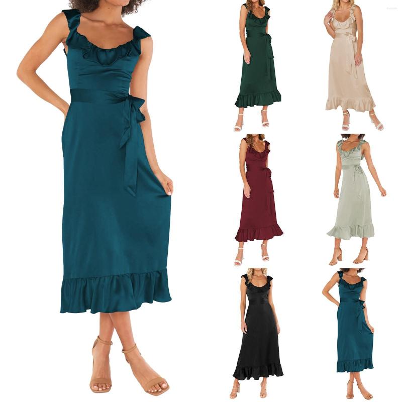 Casual Dresses Women' U Neck Ruffled Sleeveless Satin Elegant And High End Dress, Beige
Casual Dresses Women' U Neck Ruffled Sleeveless Satin Elegant And High End Dress, Beige