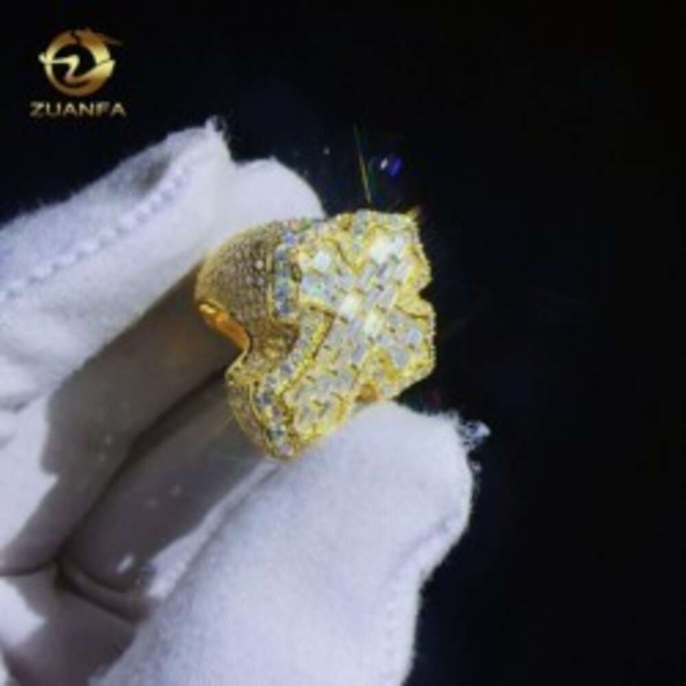 ZUANFA Jewelry hip hop sterg sier Cross Ring baguette VVS Moissanite men dia ring