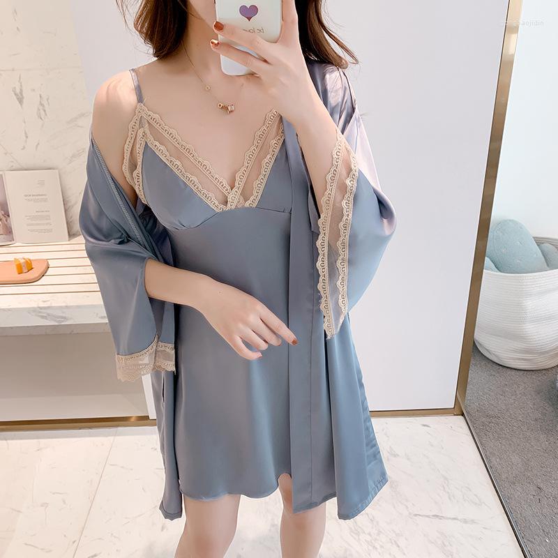 Women's Sleepwear Novelty Arrival Kimono Robe Satin Sexy Nightwear Women Bathrobe Gown Casual Gary 2PCS Intimate Lingerie, Green
Women's Sleepwear Novelty Arrival Kimono Robe Satin Sexy Nightwear Women Bathrobe Gown Casual Gary 2PCS Intimate Lingerie, Green