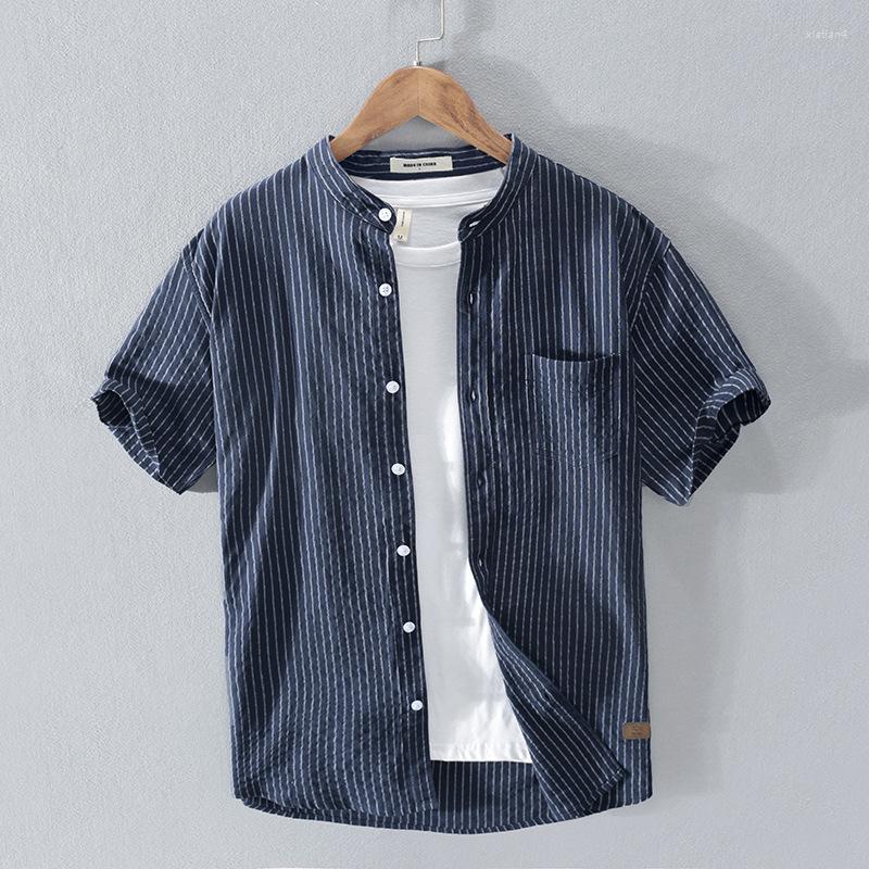 Men's Casual Shirts Summer Striped Short-sleeved Shirt Cotton Comfortable Japanese Collar Male Brand Clothing Top, Blue
Men's Casual Shirts Summer Striped Short-sleeved Shirt Cotton Comfortable Japanese Collar Male Brand Clothing Top, Blue