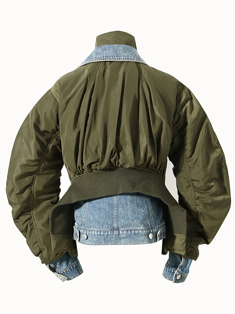 Women's Jackets DEAT Autumn And Winter Fashion Turn-down Collar European Style Loose Patchwork Denim Cotton Woman jackets 7Z249 231114