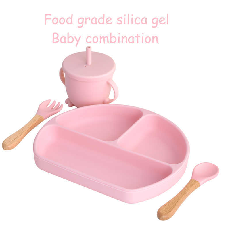 Cups Dishes Utensils BPA Free Baby Accessories Feeding Silicone Children's Tableware Food Tray Waterproof Bowl Dishes Plates Straw Cup Spork Sets