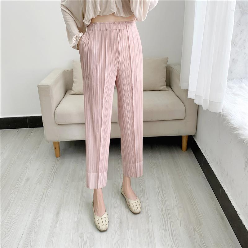 

Women's Pants Women Casual Tapered Miyak Pleated Elastic High Waist Loose Solid Color Pocket Fashion Cropped Trousers Female Clothing, Black