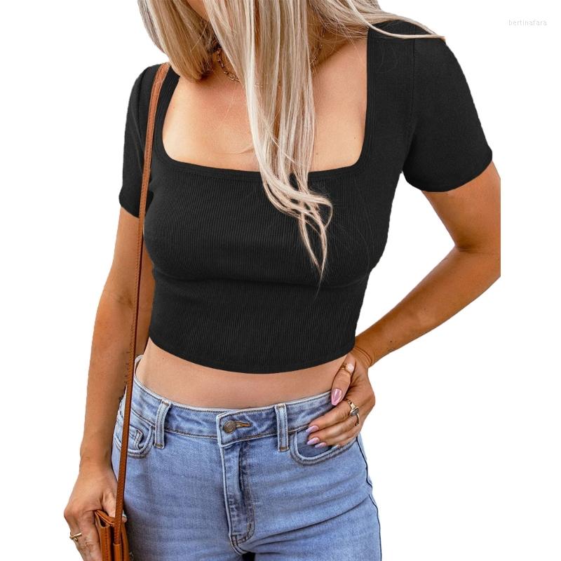 Women' T Shirts Womens Summer Short Sleeve Square Neck Crop Top Ribbed Knit Casual Slim-Fitted Solid Color Basic Navel T-Shirts Blouses, Black
Women' T Shirts Womens Summer Short Sleeve Square Neck Crop Top Ribbed Knit Casual Slim-Fitted Solid Color Basic Navel T-Shirts Blouses, Black