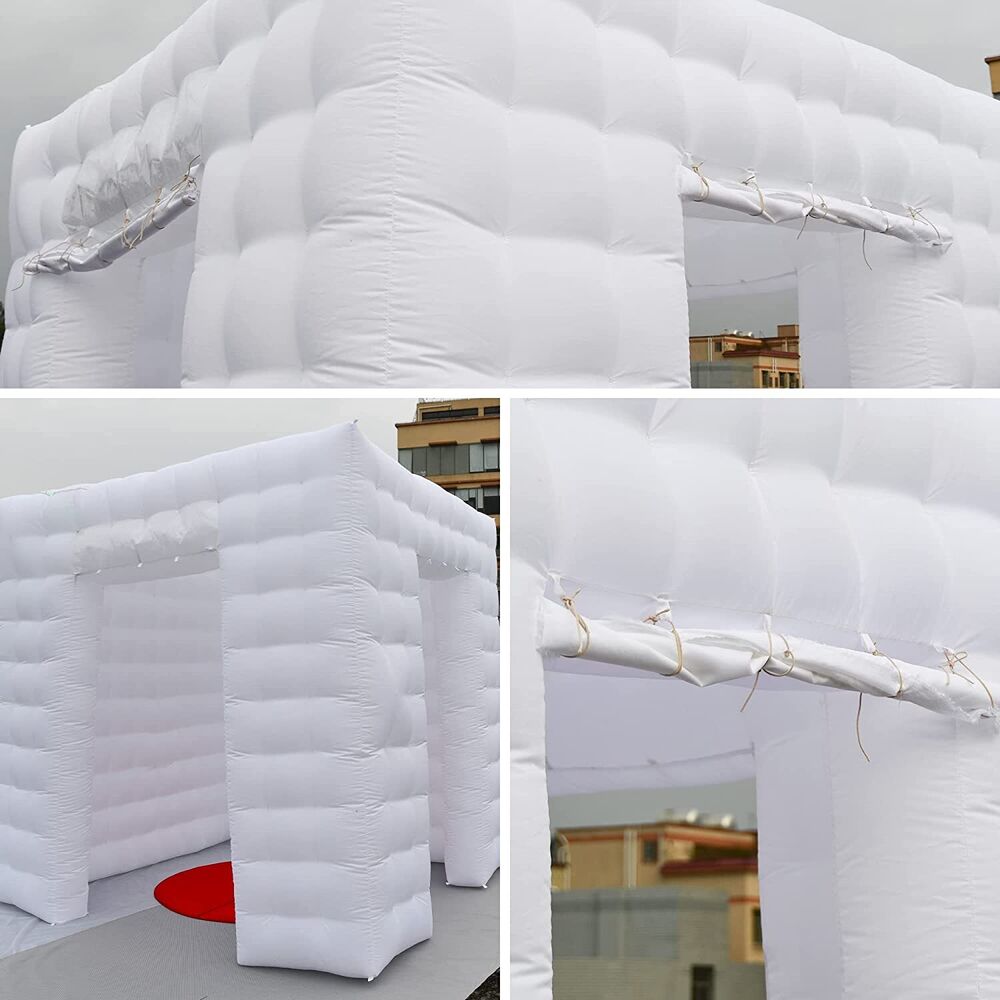 Compact LED-Illuminated White Inflated Cubic Photo Booth for Instant Snaps at Gatherings