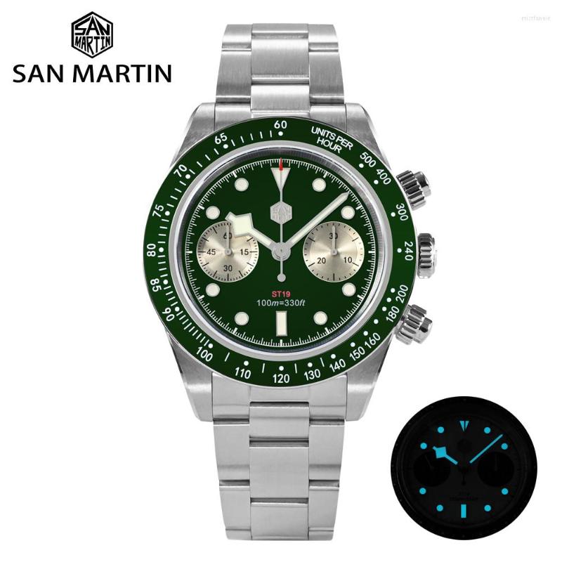 

Wristwatches San Martin 40mm Panda BB Chronograph Mens Watch Sports Fashion Style ST1901 Manual Mechanical Sapphire Waterproof 100M BGW-9, White bgw-9