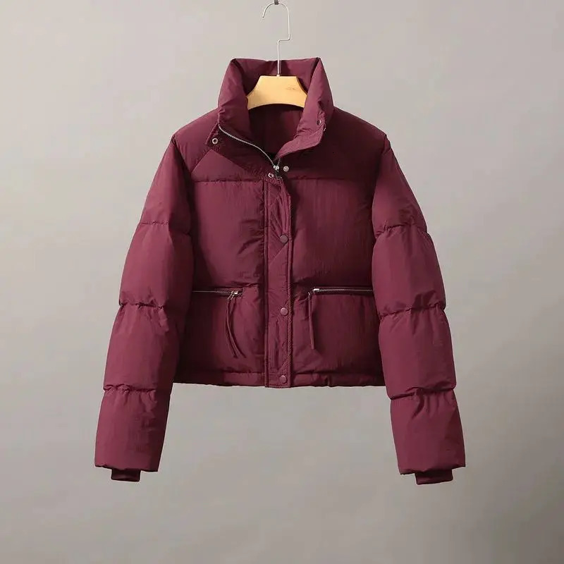 Womens Down Parkas Women Jacket Cottonpadded Long Sleeve Thicken Stand Collar Puffer Winter Tops Short Coat Korean Fashion 231114