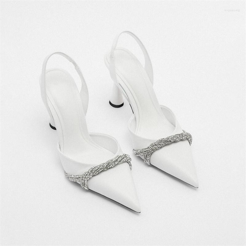 Sandals TRAF High Heeled Rhinestone Leather Shoes Women Slingback Heels Pointed Toe Stiletto Autumn White Shiny Pumps Woman
Sandals TRAF High Heeled Rhinestone Leather Shoes Women Slingback Heels Pointed Toe Stiletto Autumn White Shiny Pumps Woman