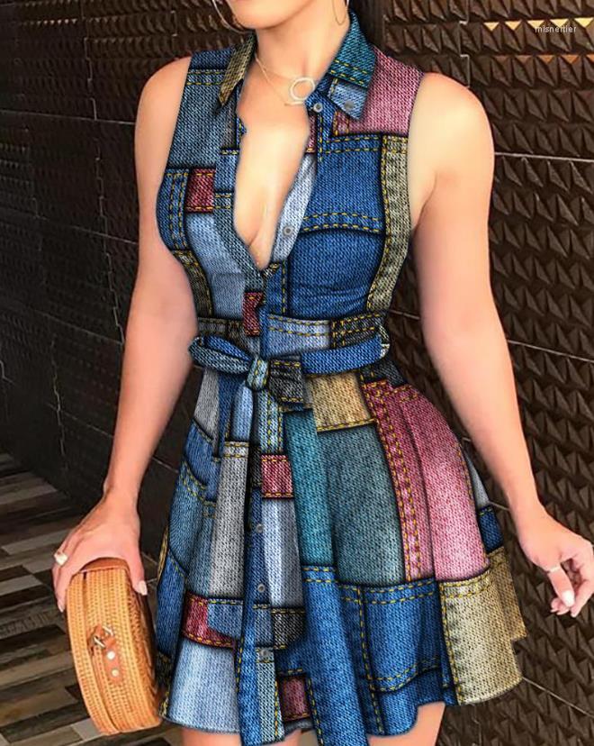 Casual Dresses For Women 2023 Summer Denim Look Print Button Down Belted Sleeveless Vacation Female Shirt Dress Woman Clothing
Casual Dresses For Women 2023 Summer Denim Look Print Button Down Belted Sleeveless Vacation Female Shirt Dress Woman Clothing