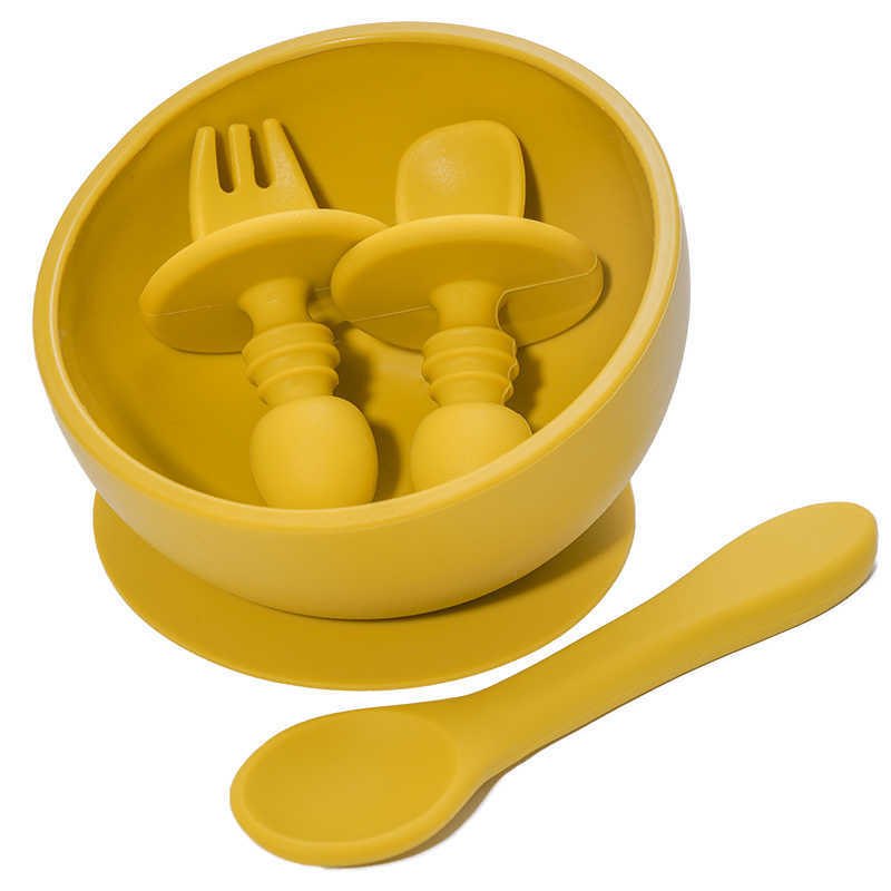 Cups Dishes Utensils Baby Feeding Flatware Set Toddler Plate And Spoons Infant Silicone Sucker Bowl Kids LeakProof Food Bowl With Mini Fork Spoon AA23