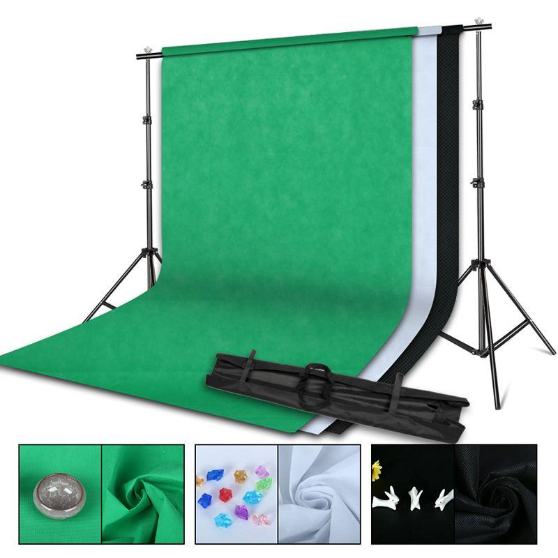 FreeShipping Photo Studio LED Softbox Lighting Kit Boom arm Background Support Stand 3 Color Green Backdrop for Photography Video Shoot Puoi