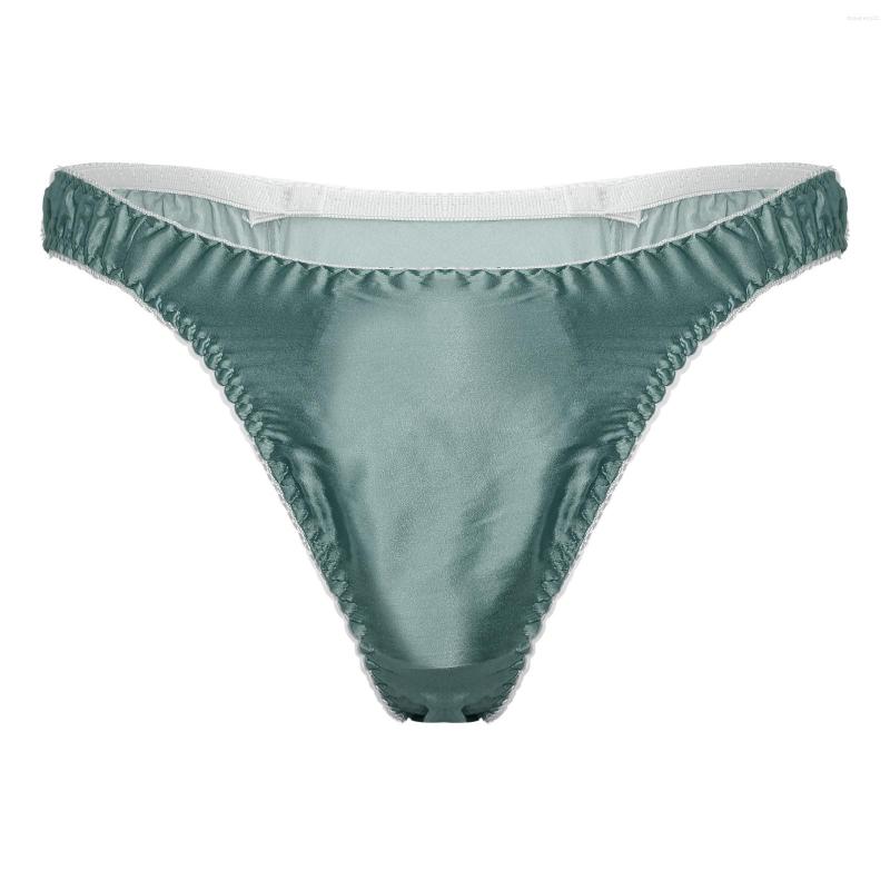 Men's G Strings Mens Lingerie Frilly T-back G-String Thongs Male Underwear Low Waist Elastic Waistband Underpants Silky Satin Panties, White 
Men's G Strings Mens Lingerie Frilly T-back G-String Thongs Male Underwear Low Waist Elastic Waistband Underpants Silky Satin Panties, White