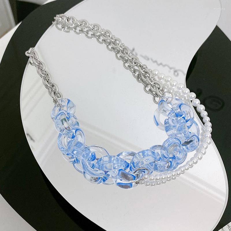 Chains Marioho Double Layered Acrylic Blue Transparent Link Chain Asymmetric Necklace Imitation Pearls Clavice Laies Jewelry
Chains Marioho Double Layered Acrylic Blue Transparent Link Chain Asymmetric Necklace Imitation Pearls Clavice Laies Jewelry