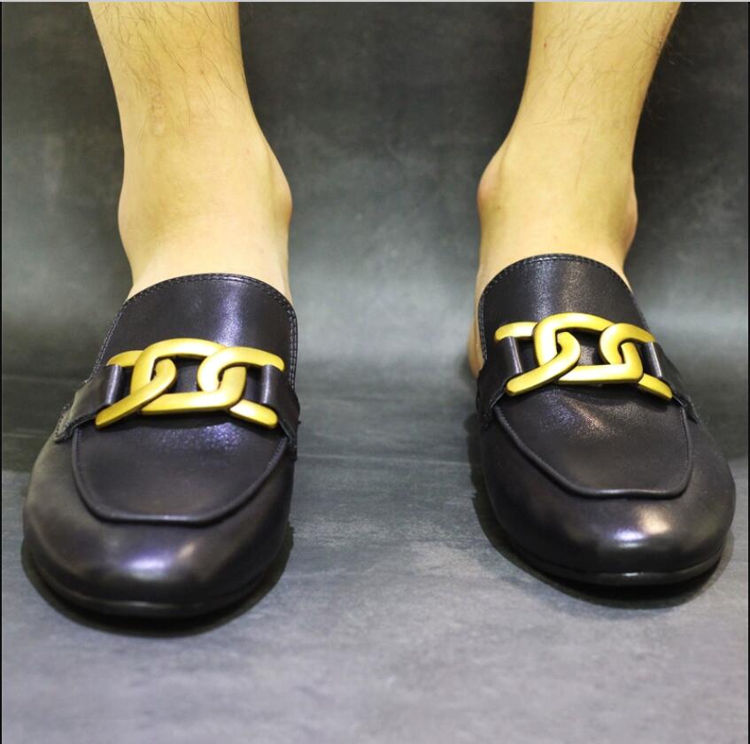 Outdoor Men Half Slippers Genuine Leather Gold Buckle Genuine Leather Driving Loafers Lazy Flats, Black
Outdoor Men Half Slippers Genuine Leather Gold Buckle Genuine Leather Driving Loafers Lazy Flats, Black