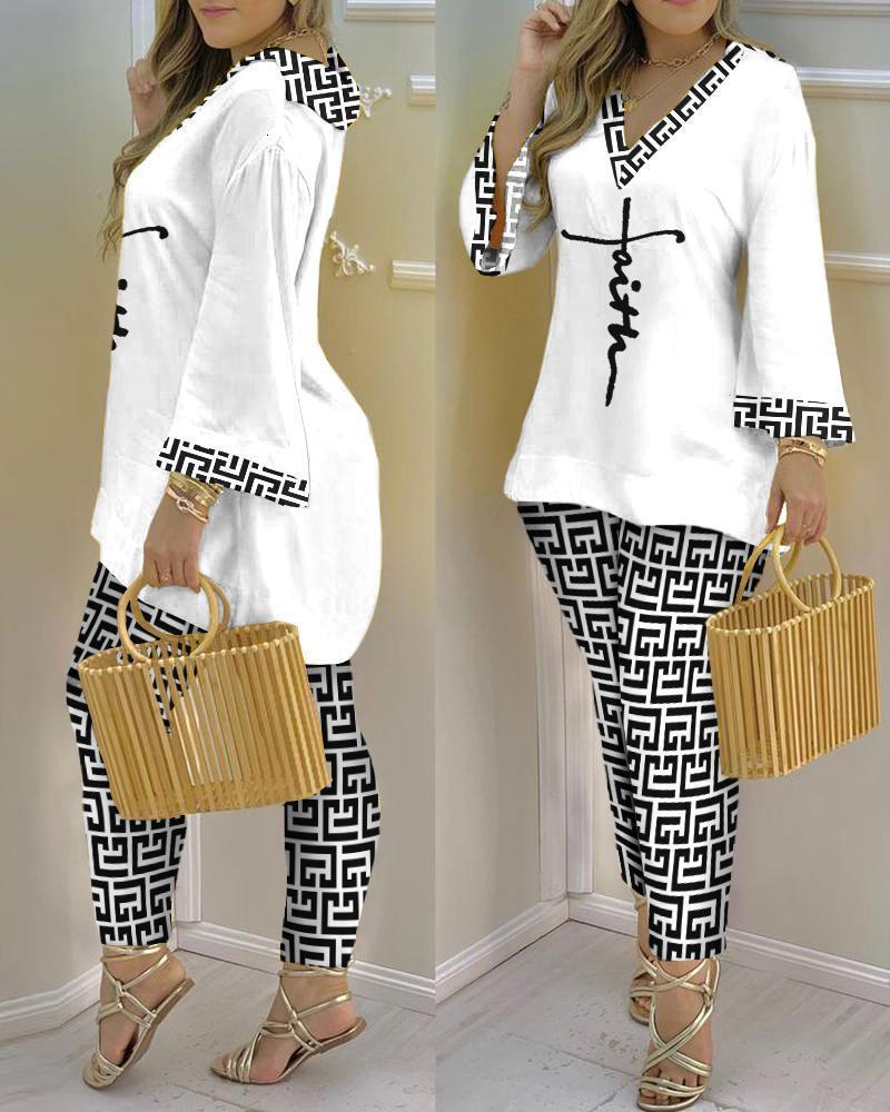 Women's Two Piece Pants Spring And Summer Suit Fashion Sexy V-neck Printing Thin Long-Sleeved Trousers Casual Two-Piece Set 230414
Women's Two Piece Pants Spring And Summer Suit Fashion Sexy V-neck Printing Thin Long-Sleeved Trousers Casual Two-Piece Set 230414