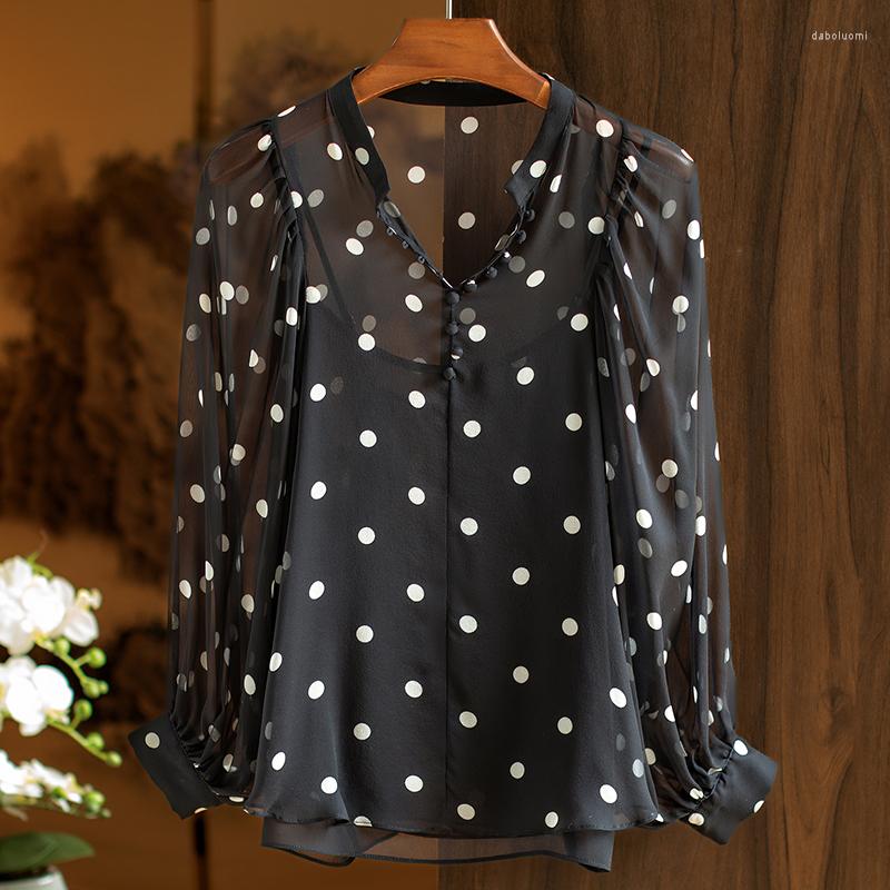 Women' Blouses Real Silk Women' Two-piece Shirt Elegant V-neck Shirts Long Sleeve For Women Spring Summer Dot Print Blouse Tops, Black
Women' Blouses Real Silk Women' Two-piece Shirt Elegant V-neck Shirts Long Sleeve For Women Spring Summer Dot Print Blouse Tops, Black