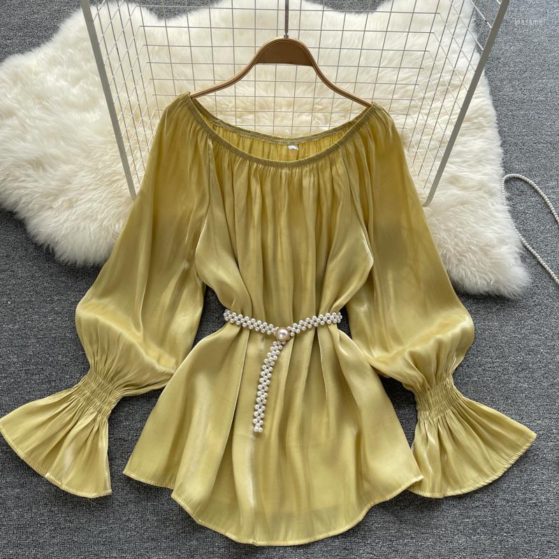 Women's Blouses Clothland Women Shiny Loose Blouse O Neck Flare Sleeve Sashes Oversized Style Shirt Retro Casual Tops Blusa Mujer LA782, Blue
Women's Blouses Clothland Women Shiny Loose Blouse O Neck Flare Sleeve Sashes Oversized Style Shirt Retro Casual Tops Blusa Mujer LA782, Blue