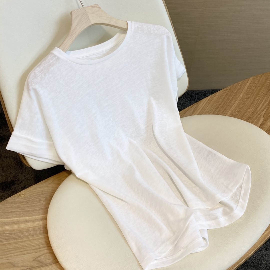 Women's T-Shirt Minimalist Crew Neck Cotton Linen Tees Tops Women Short Sleeve Light Weight T Shirt M L 230414