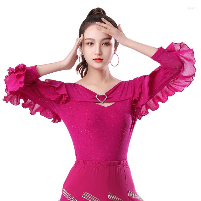 Stage Wear 2023 Conjoined Jiteba Dance Top Square Latin Long Sleeve Ruffles Clothes Women, Black flower top
Stage Wear 2023 Conjoined Jiteba Dance Top Square Latin Long Sleeve Ruffles Clothes Women, Black flower top