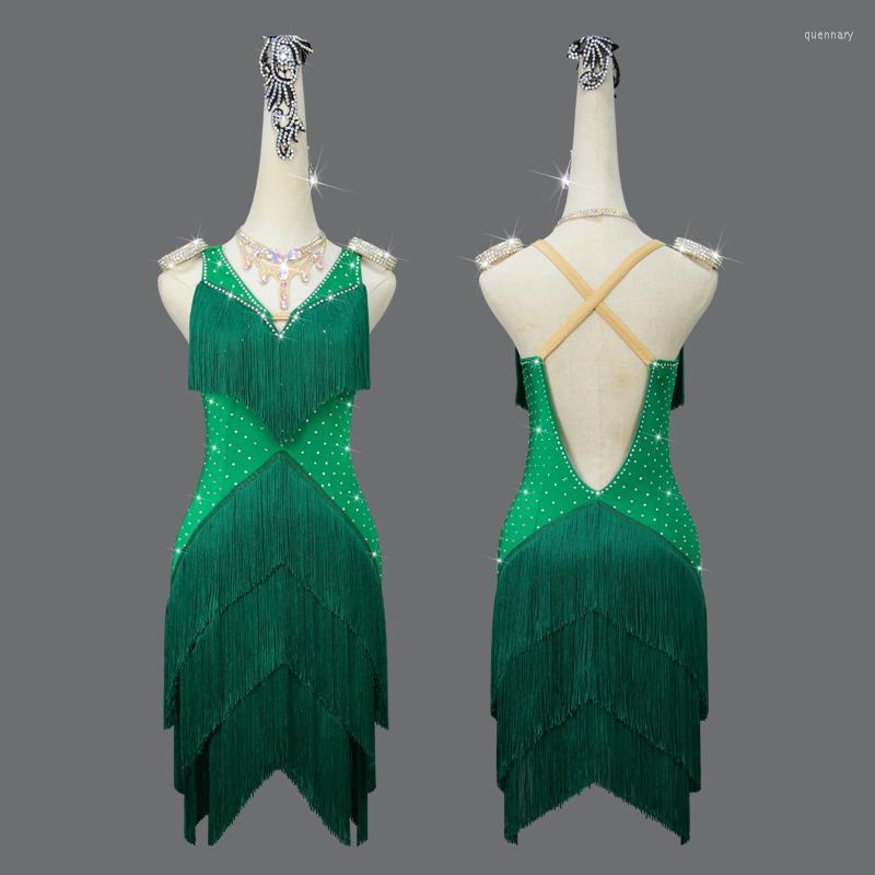 Stage Wear Latin Dance Dress Competition Costumes Skirt Performing Adult Customize Children Green Matador Split Skirtes
Stage Wear Latin Dance Dress Competition Costumes Skirt Performing Adult Customize Children Green Matador Split Skirtes