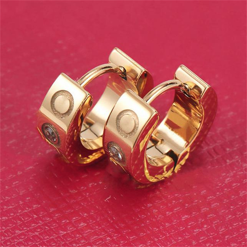Titanium steel stud love earring for woman exquisite simple fashion C diamond ring lady earrings jewelry gift With bag