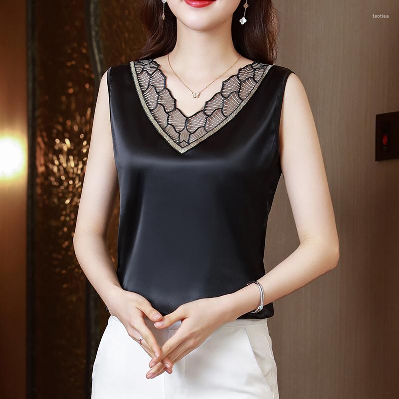 Women's Blouses Summer Fashion Lace Satin Blouse For Women 2023 Casual V Neck Loose Office Lady Shirts Sleeveless Hollow Out Silk Tops 25220, White gold
Women's Blouses Summer Fashion Lace Satin Blouse For Women 2023 Casual V Neck Loose Office Lady Shirts Sleeveless Hollow Out Silk Tops 25220, White gold