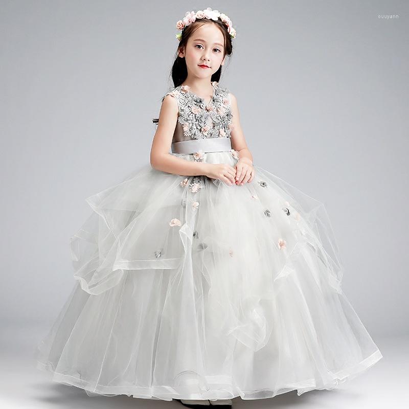 Girl Dresses Children's Dress Princess Wedding Flower Singing Chair Piano Clothing Long Section, Gray
Girl Dresses Children's Dress Princess Wedding Flower Singing Chair Piano Clothing Long Section, Gray