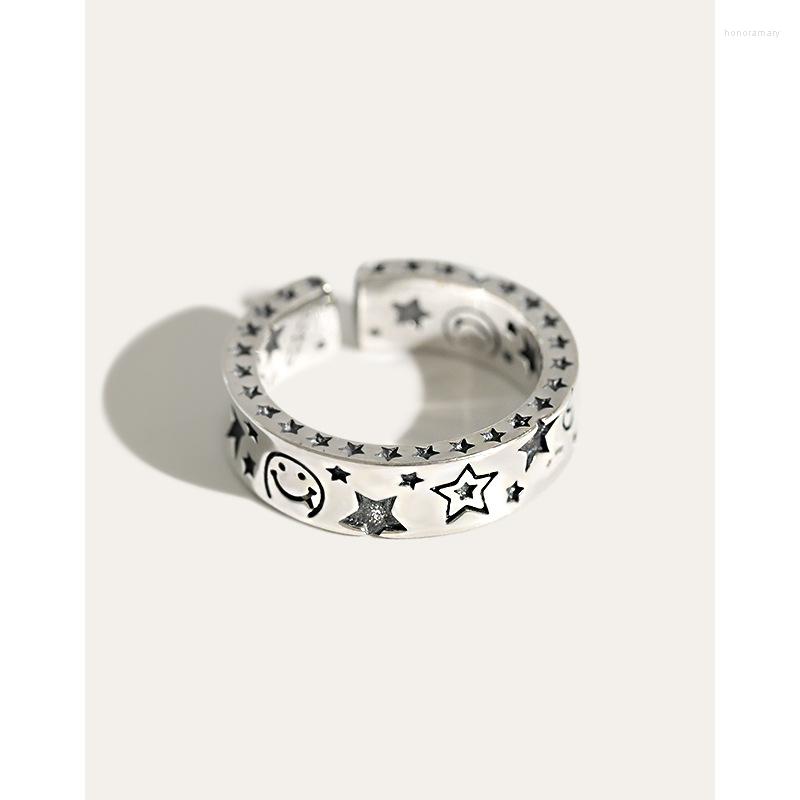 Cluster Rings S925 Sterling Silver Open Ring Large Retro Smile Star Finger For Women Gift Ladies Adjustable Size Antique Anillos
Cluster Rings S925 Sterling Silver Open Ring Large Retro Smile Star Finger For Women Gift Ladies Adjustable Size Antique Anillos
