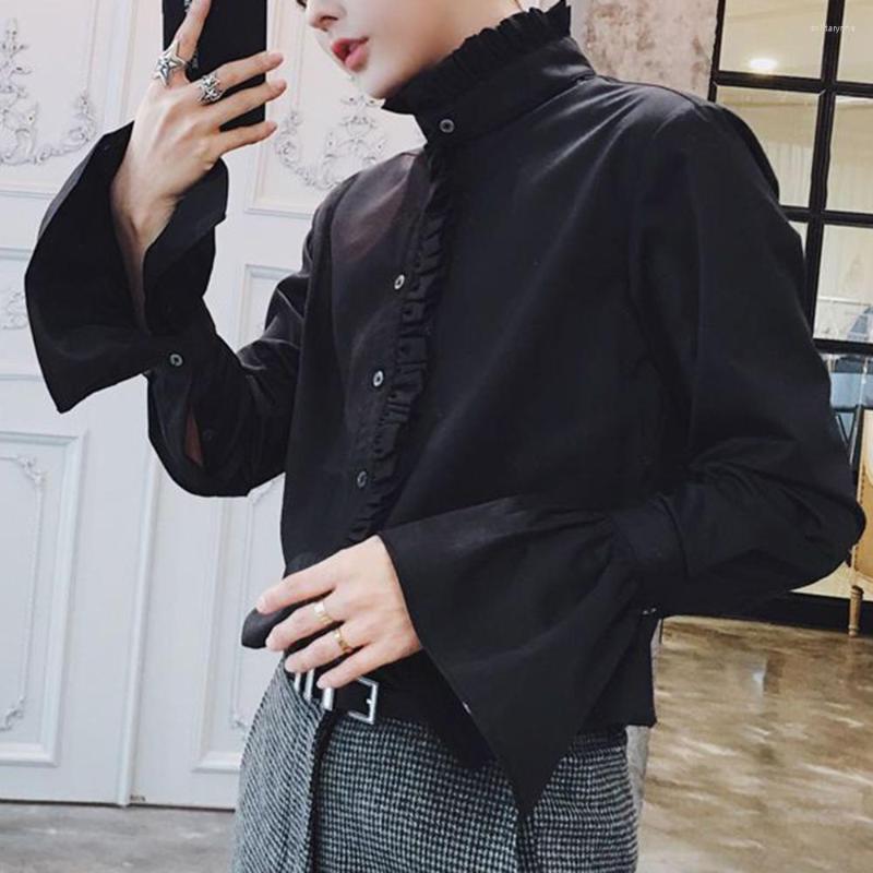 Men' Dress Shirts England Retro Court Style Long Sleeve Shirt Men Fashion Stand Collar Ruffle Design Top Nightclub Stage Costume Camisas Y, White
Men' Dress Shirts England Retro Court Style Long Sleeve Shirt Men Fashion Stand Collar Ruffle Design Top Nightclub Stage Costume Camisas Y, White