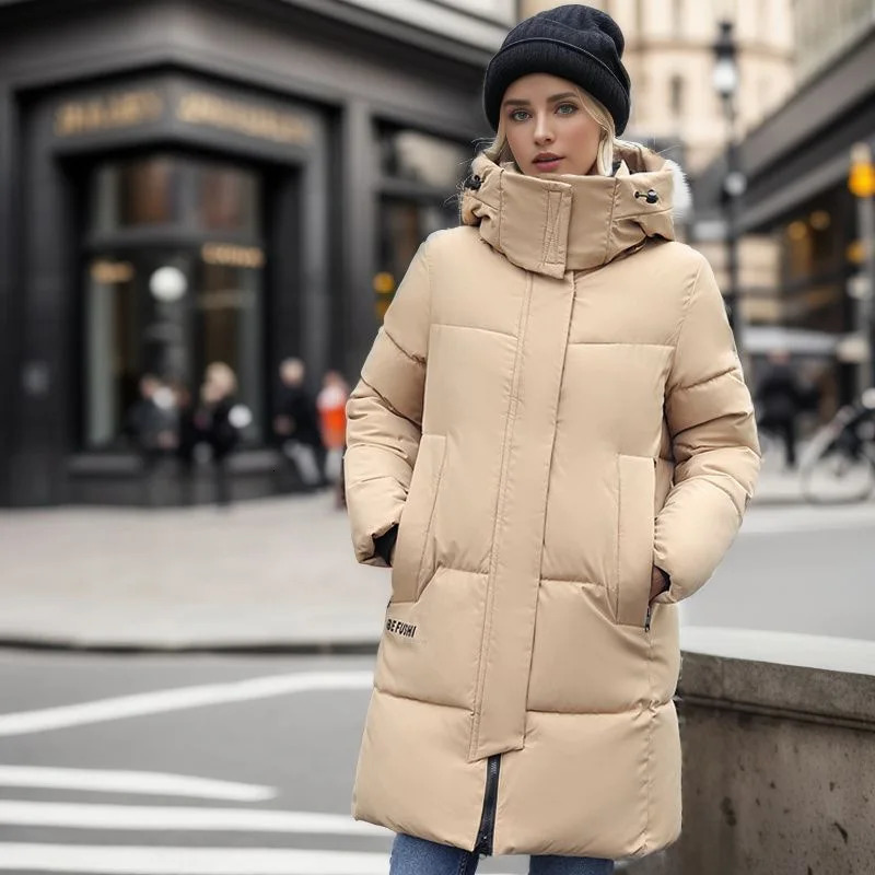 Womens Down Parkas Winter Long Cotton Jacket Women Korean Fashion Solid Warm Hooded Parka Zipper Loose Casual Snow Wear Coat Oversized 231114