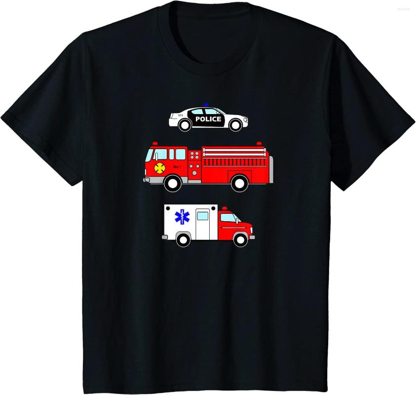 Men' T Shirts Cute Fire Truck Car Ambulance Shirt, Black