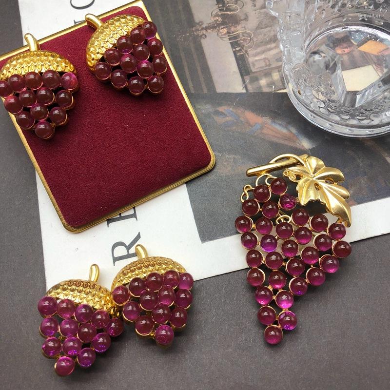 Necklace Earrings Set Medieval Light Luxury Real Gold Plated Purple Grapes Modelling Ear Clip Retro Fashion Brooch Earring Suit, Picture shown
Necklace Earrings Set Medieval Light Luxury Real Gold Plated Purple Grapes Modelling Ear Clip Retro Fashion Brooch Earring Suit, Picture shown