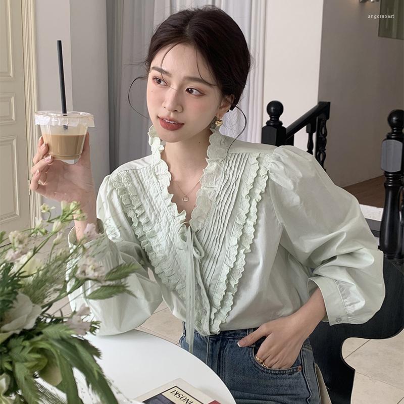 Women's Blouses Clothland Women Sweet Mint Ruffled Shirt V Neck Lace Up Long Sleeve Cute Spring Casual Outwear Tops Blusa Mujer LA753
Women's Blouses Clothland Women Sweet Mint Ruffled Shirt V Neck Lace Up Long Sleeve Cute Spring Casual Outwear Tops Blusa Mujer LA753