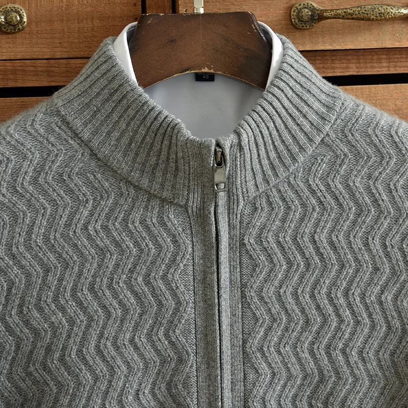 Men s Sweaters Winter Double Strand Thickened Cashmere Cardigan Pure High Neck Zipper Coat Jacquard Large Pocket 231114
