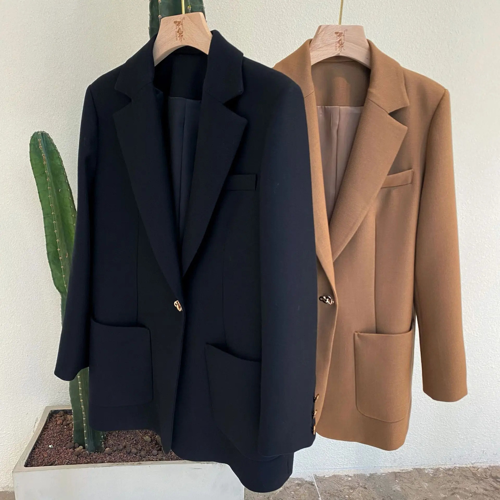 Women's Wool Blends Naizaiga 100 worsted wool camel black Haute Couture SINGLE One Button Jacket Women spring autumn coat female overcoat MX1 231