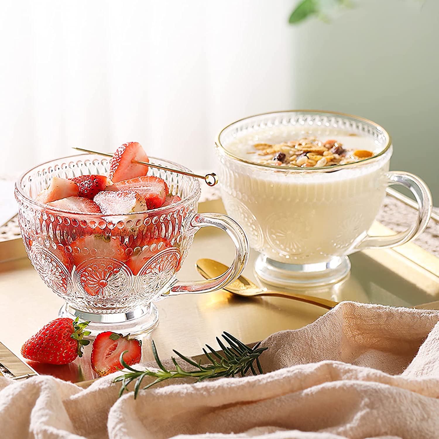 Vintage Embossed Coffee Tea Mug Glass Beer Cups Small Dessert Bowl Dessert Fruit Milk Juice Ice Cream Snacks Salad Cup