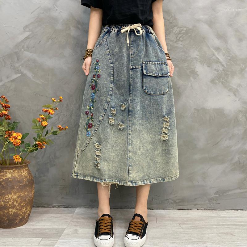 Skirts Korean Style Washed High Waist Frayed Denim Half Body Puffy Skirt Women's Loose Embroidered Elastic And Calf Belly, Blue
Skirts Korean Style Washed High Waist Frayed Denim Half Body Puffy Skirt Women's Loose Embroidered Elastic And Calf Belly, Blue