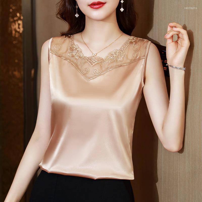 Women's Blouses Summer Sleeveless Loose Silk Shirt Elegant Office Lady Tops Casual Clothes Fashion Lace Embroidery Satin Blouse For Women, Black
Women's Blouses Summer Sleeveless Loose Silk Shirt Elegant Office Lady Tops Casual Clothes Fashion Lace Embroidery Satin Blouse For Women, Black