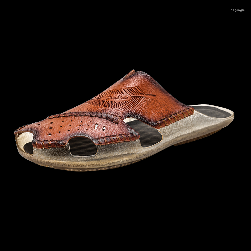 Sandals Men Slippers Genuine Leather Summer Shoes Soft Breathable Flat Comfortable Non-slip, Red brown
Sandals Men Slippers Genuine Leather Summer Shoes Soft Breathable Flat Comfortable Non-slip, Red brown