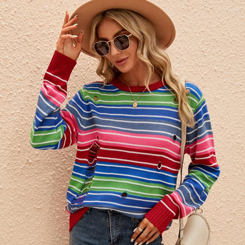Women' Sweaters Rainbow Color Women' Sweater Long-Sleeved Crew Neck Striped Knitwear Outwear Loose Casual Ripped Knitted Pullover, Picture shown
Women' Sweaters Rainbow Color Women' Sweater Long-Sleeved Crew Neck Striped Knitwear Outwear Loose Casual Ripped Knitted Pullover, Picture shown