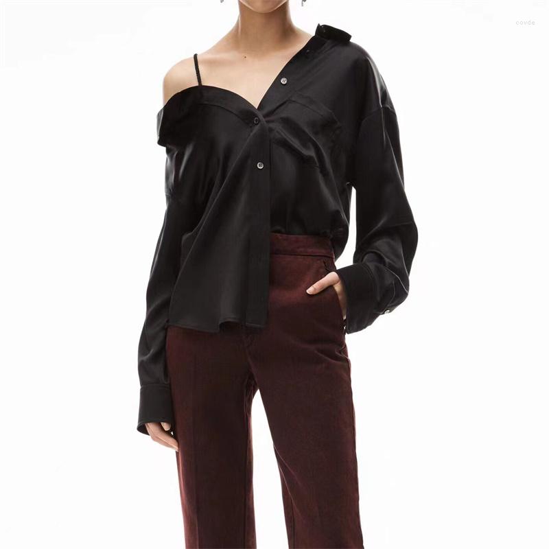 Women' Blouses Spring Summer 2023 In Women' Shirt Korean Fashion Suspender Silk Off-shoulder Blouse Asymmetrical Design Long-sleeved, Black
Women' Blouses Spring Summer 2023 In Women' Shirt Korean Fashion Suspender Silk Off-shoulder Blouse Asymmetrical Design Long-sleeved, Black