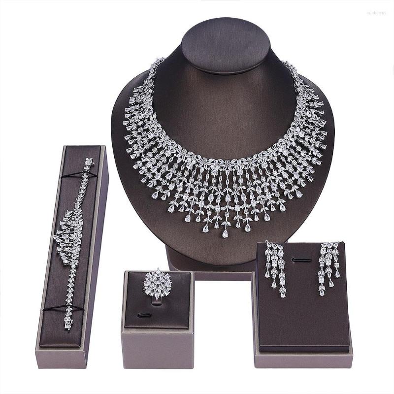 Necklace Earrings Set Luxury Wedding Jewelry White Zircon Pearl Necklaces Bracelets Rings 4 Pieces For Bride, Picture shown
Necklace Earrings Set Luxury Wedding Jewelry White Zircon Pearl Necklaces Bracelets Rings 4 Pieces For Bride, Picture shown