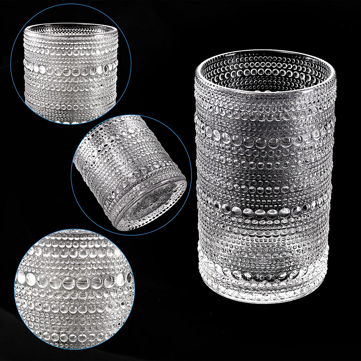 Vintage Drinking Glasses Clear Hobnail Glasses Tumbler Embossed Design Glassware