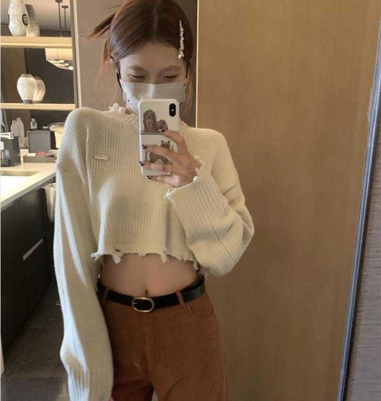 Short Ripped Sweater Womens Autumn Design Sense Niche Round Neck Loose Outer Wear, Creamy-white
Short Ripped Sweater Womens Autumn Design Sense Niche Round Neck Loose Outer Wear, Creamy-white