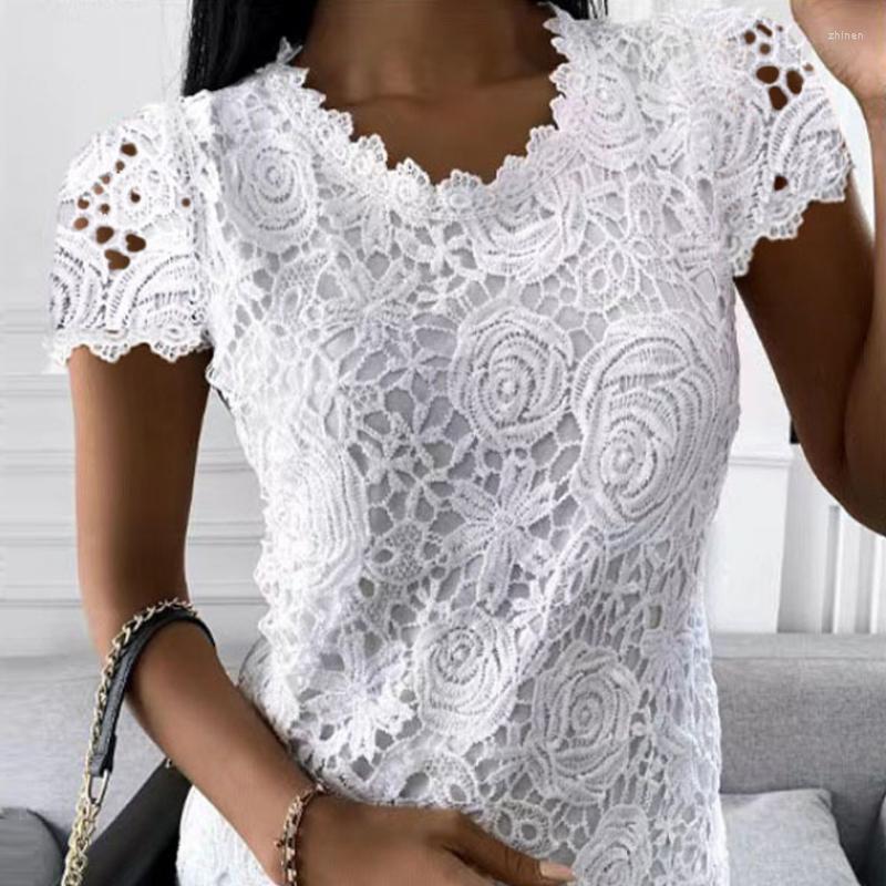 Women' Blouses Elegant Embroidery Short Sleeve Hollow Blouse Tops Fashion O Neck Summer Lace Women Shirt Ladies Casual OL Tshirt 24737, White
Women' Blouses Elegant Embroidery Short Sleeve Hollow Blouse Tops Fashion O Neck Summer Lace Women Shirt Ladies Casual OL Tshirt 24737, White